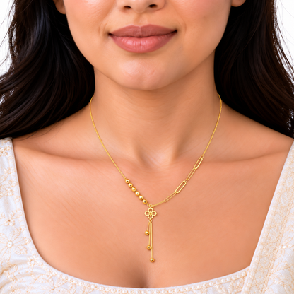 18K Gold Floral Tassel Paperclip Chain – 18 Inch