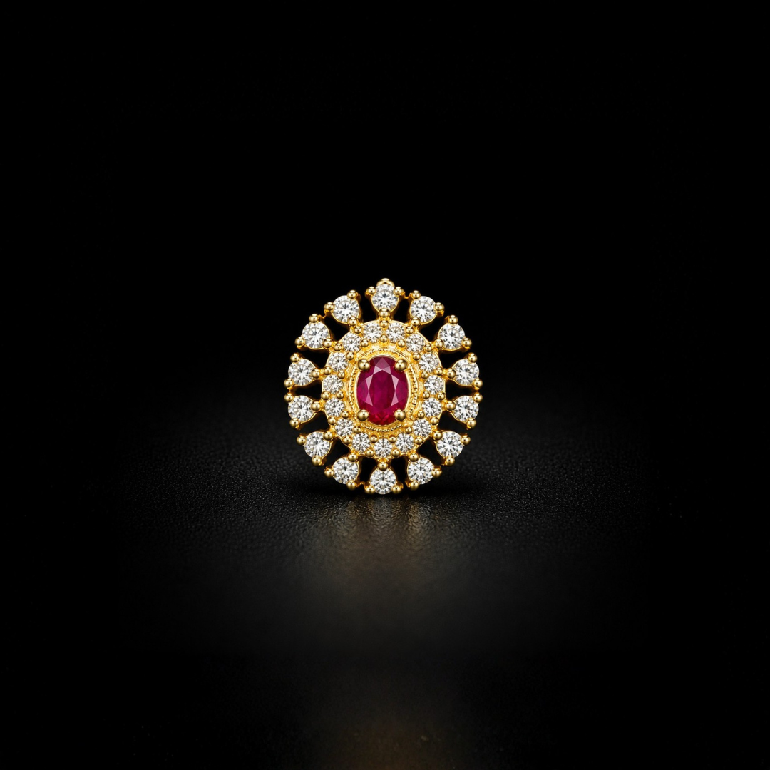 Ruby Halo Gold-Plated 92.5 Sterling Silver Nose Pin