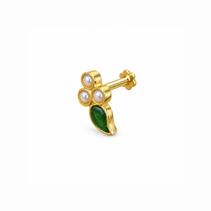 Emerald Leaf Pearl Golden Earrings