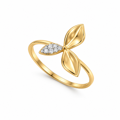Diamond Three Leaf Floral Ring