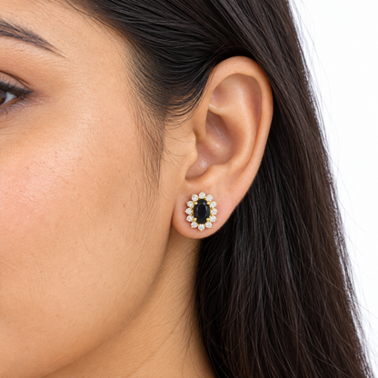9K Gold Black Oval Studs