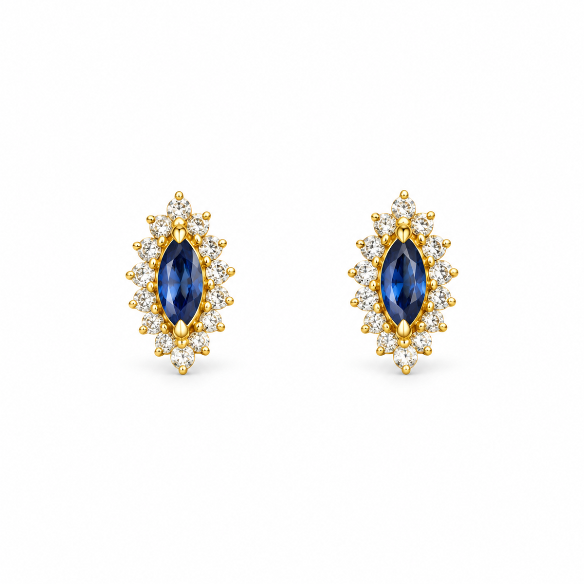 9K Gold Blue Marquise Halo Studs