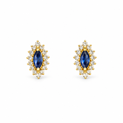 9K Gold Blue Marquise Halo Studs