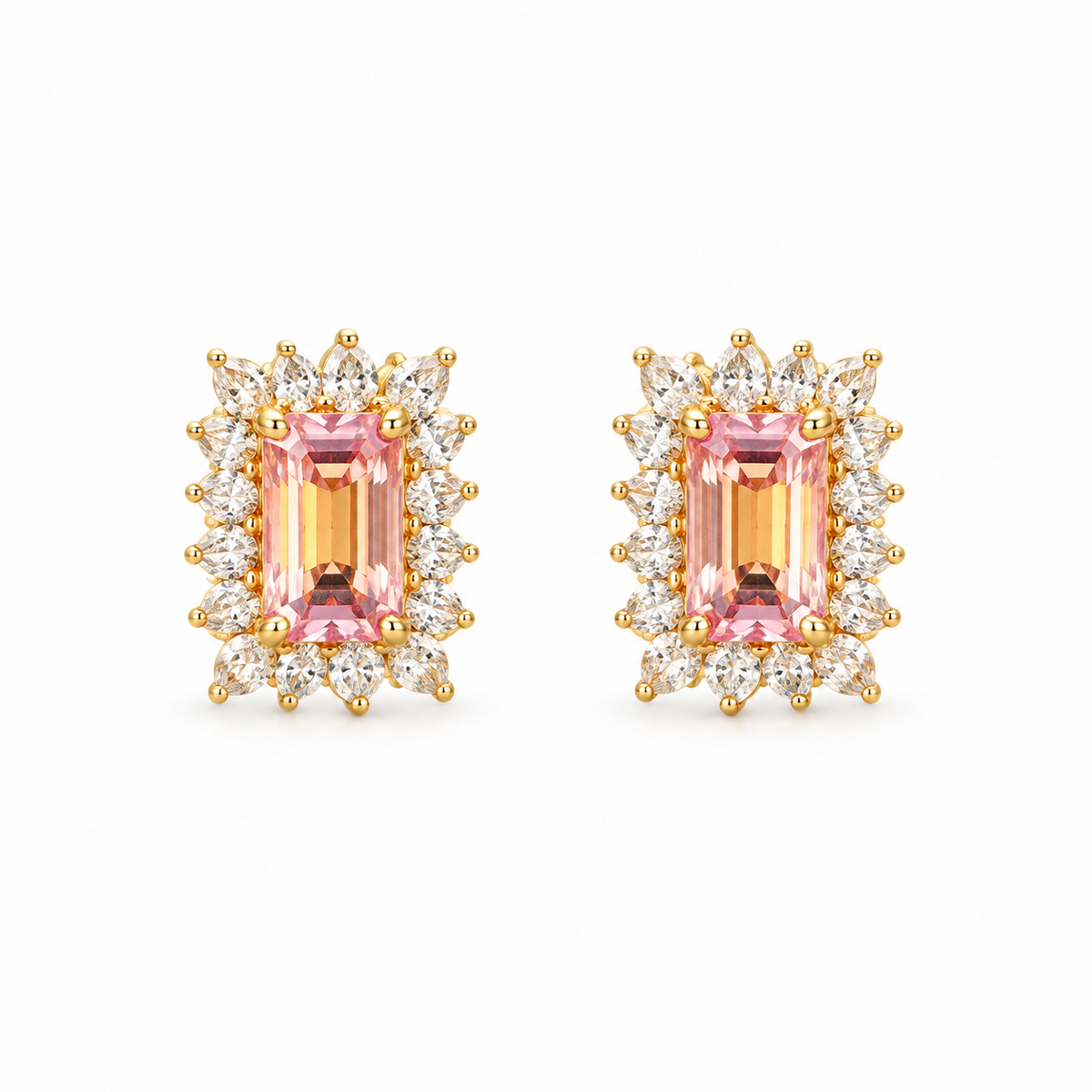 9K Gold Blush Pink Petal Halo Studs