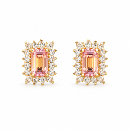 9K Gold Blush Pink Petal Halo Studs