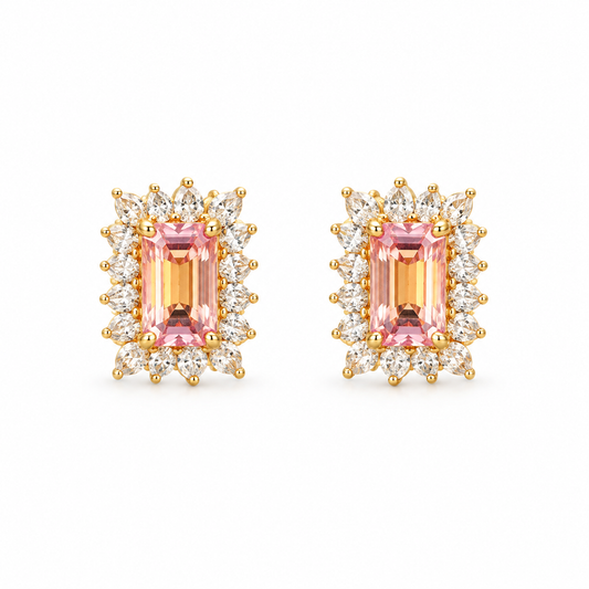 9K Gold Blush Pink Petal Halo Studs
