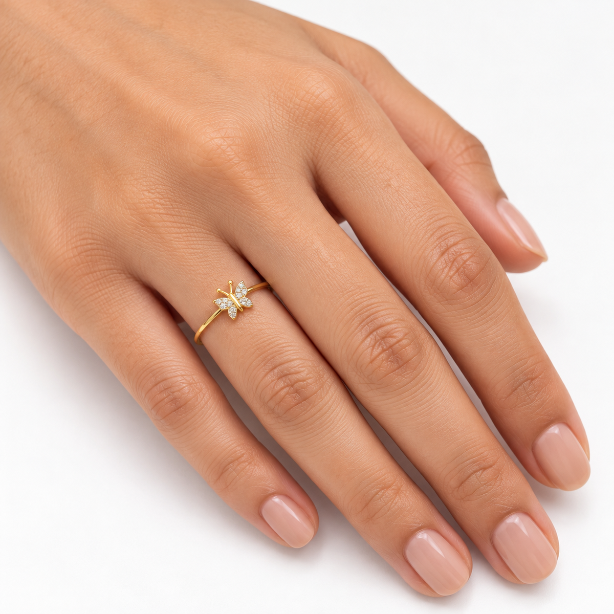 18K Gold Sparkling Butterfly Ring
