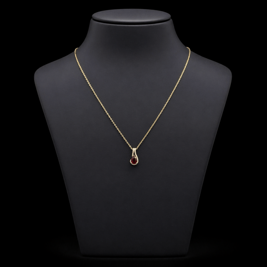 Crimson Teardrop Silver Necklace