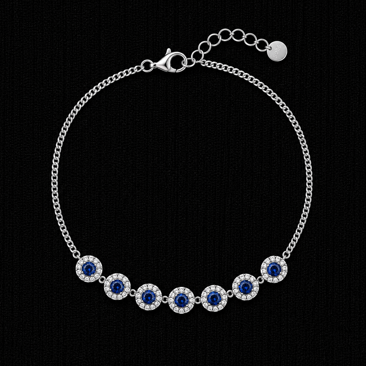 Royal Sapphire Halo 92.5 Sterling Silver Bracelet