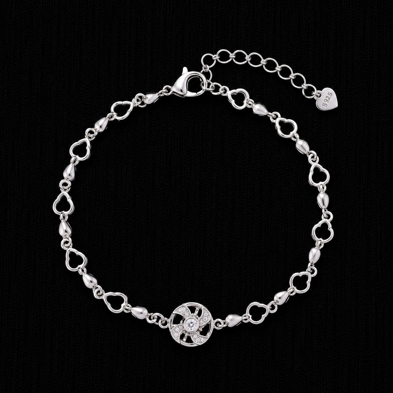 Lucky Clover Charm 92.5 Sterling Silver Bracelet