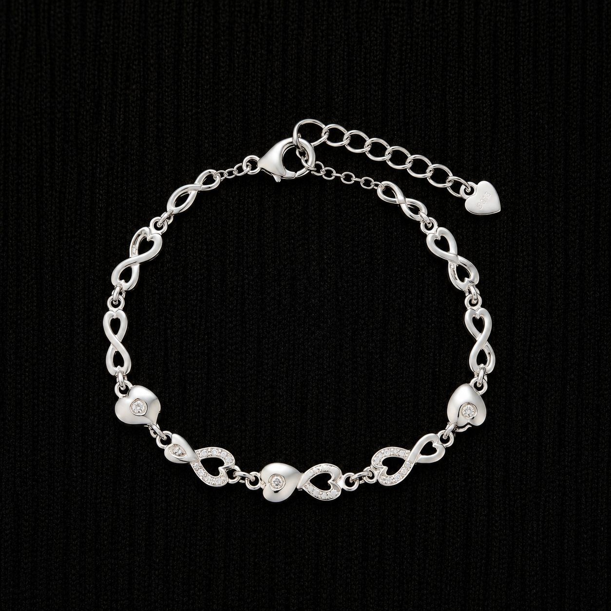 Infinity Hearts 92.5 Sterling Silver Bracelet