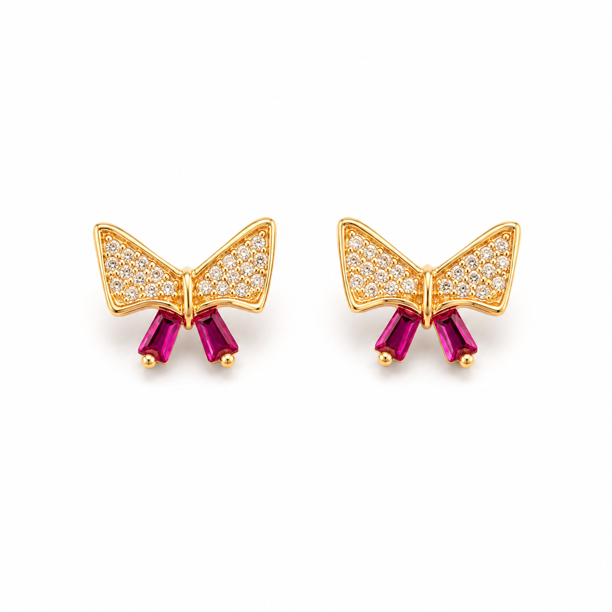Ruby Bow Sparkle Gold Plated Silver Earrings