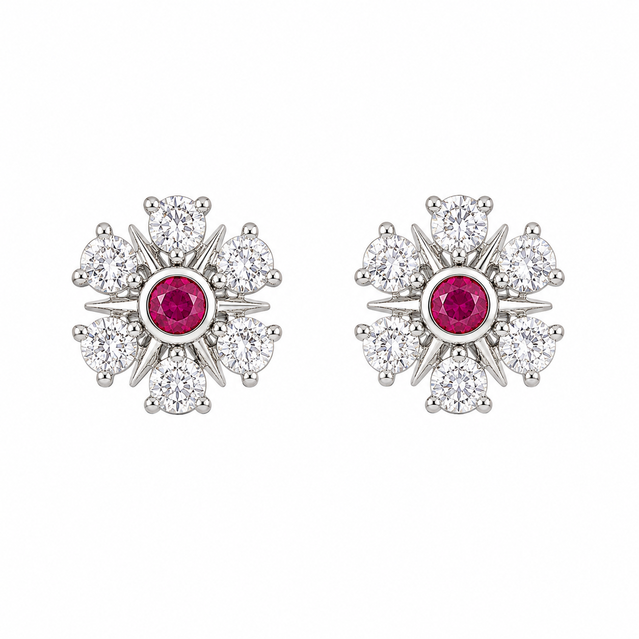 Ruby Snowflake Silver Earrings