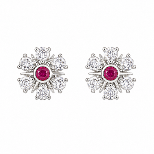 Ruby Snowflake Silver Earrings