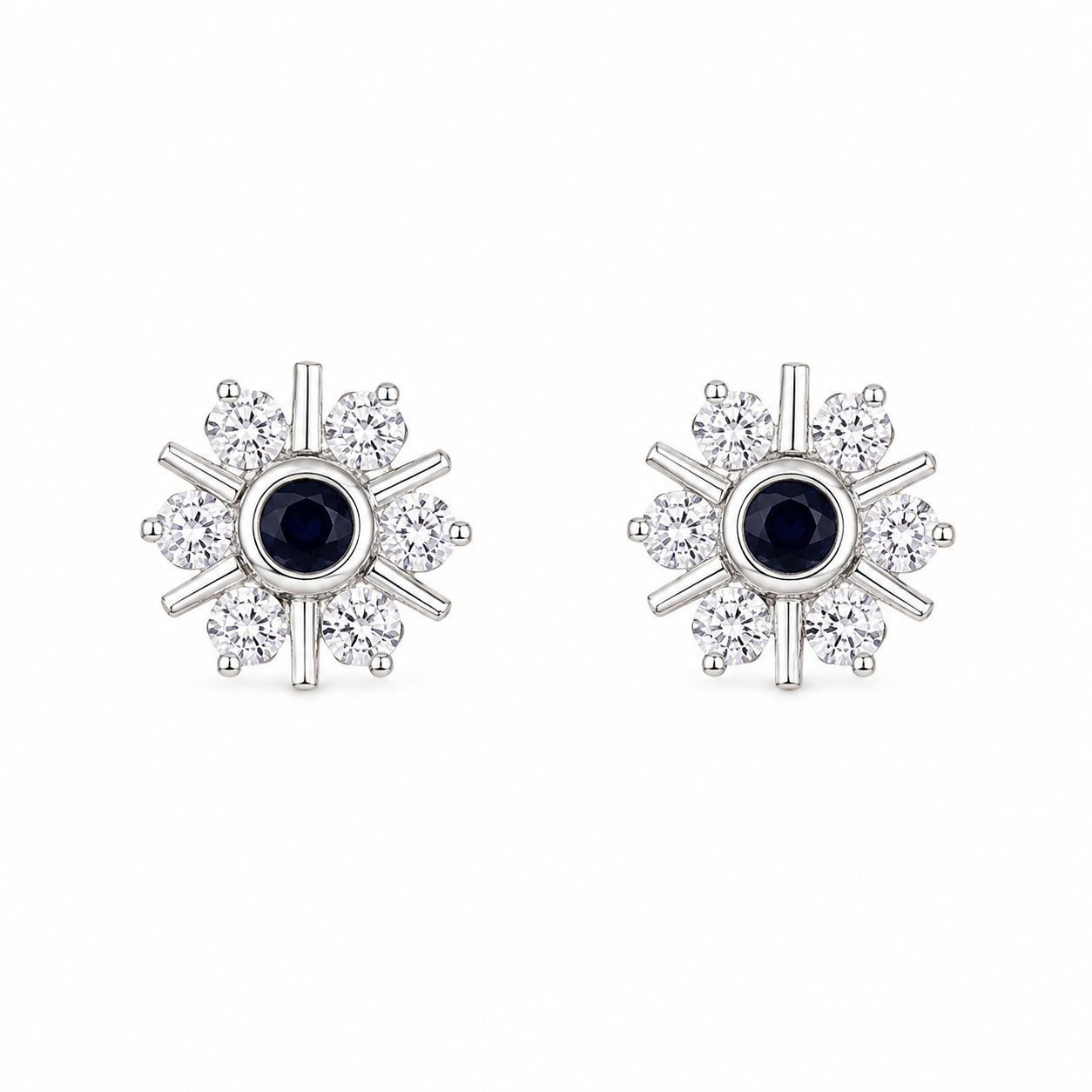 Sapphire Snowflake Silver Earrings