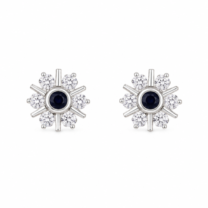 Sapphire Snowflake Silver Earrings