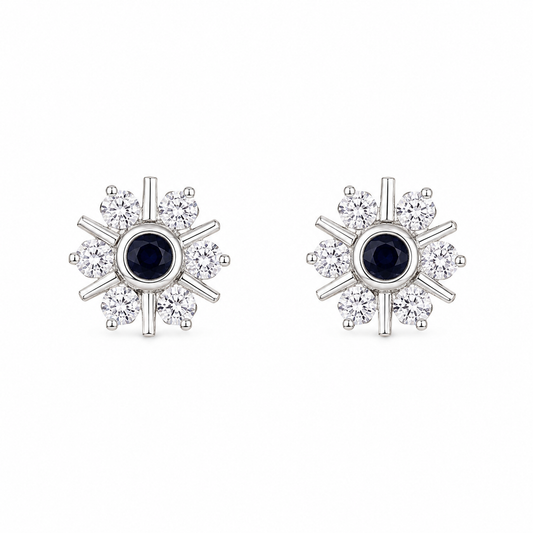 Sapphire Snowflake Silver Earrings