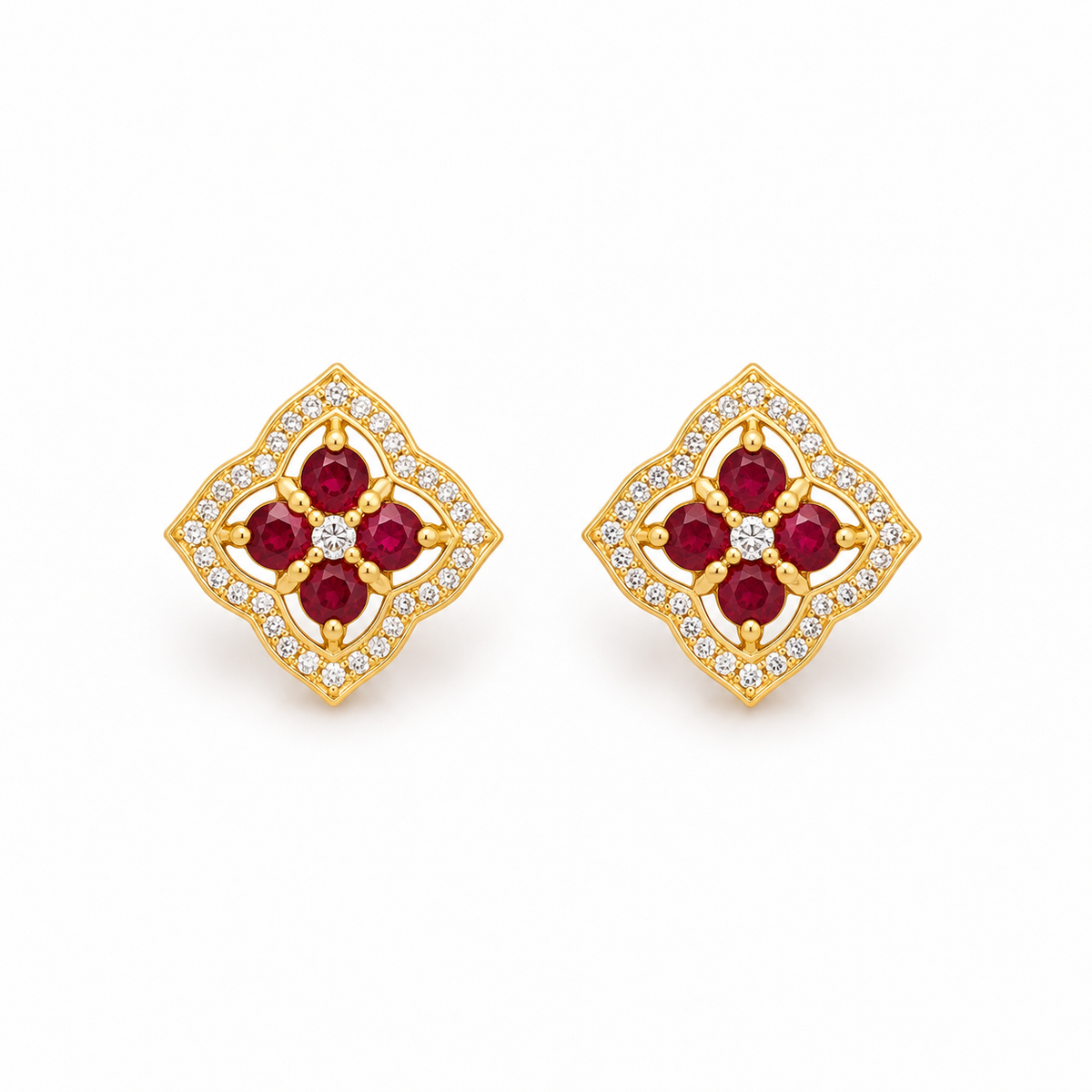 Ruby Bloom Golden Silver Earrings