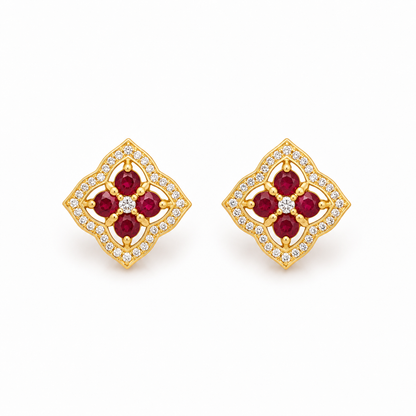 Ruby Bloom Golden Silver Earrings