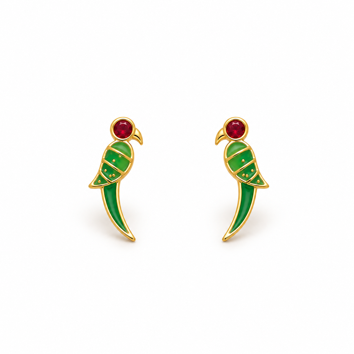 Emerald Parrot Golden Silver Earrings