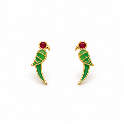 Emerald Parrot Golden Silver Earrings