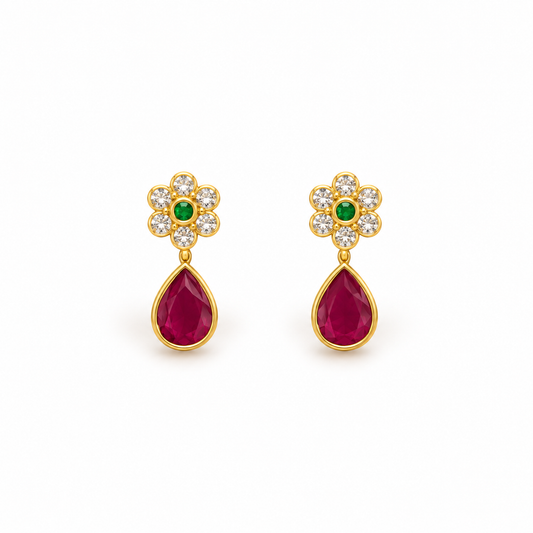 Ruby Teardrop Golden Earrings