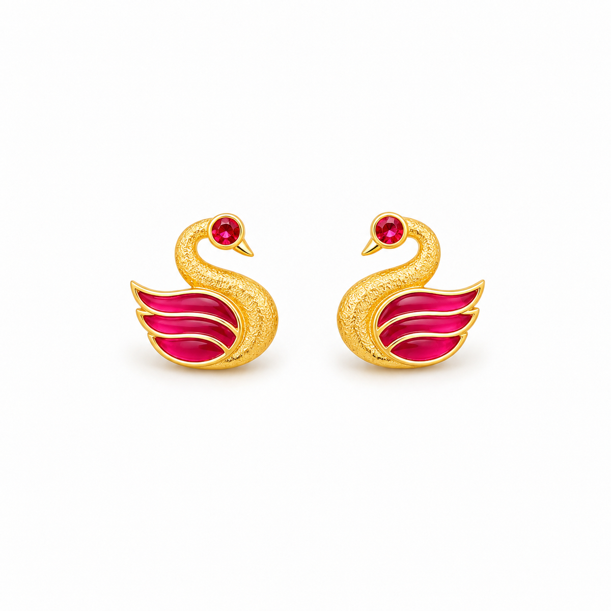 Ruby Swan Golden Earrings