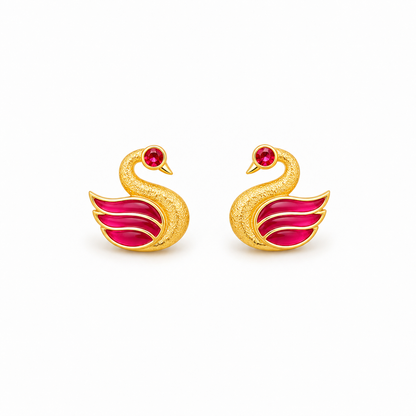 Ruby Swan Golden Earrings