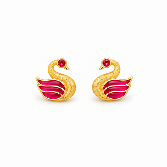 Ruby Swan Golden Earrings