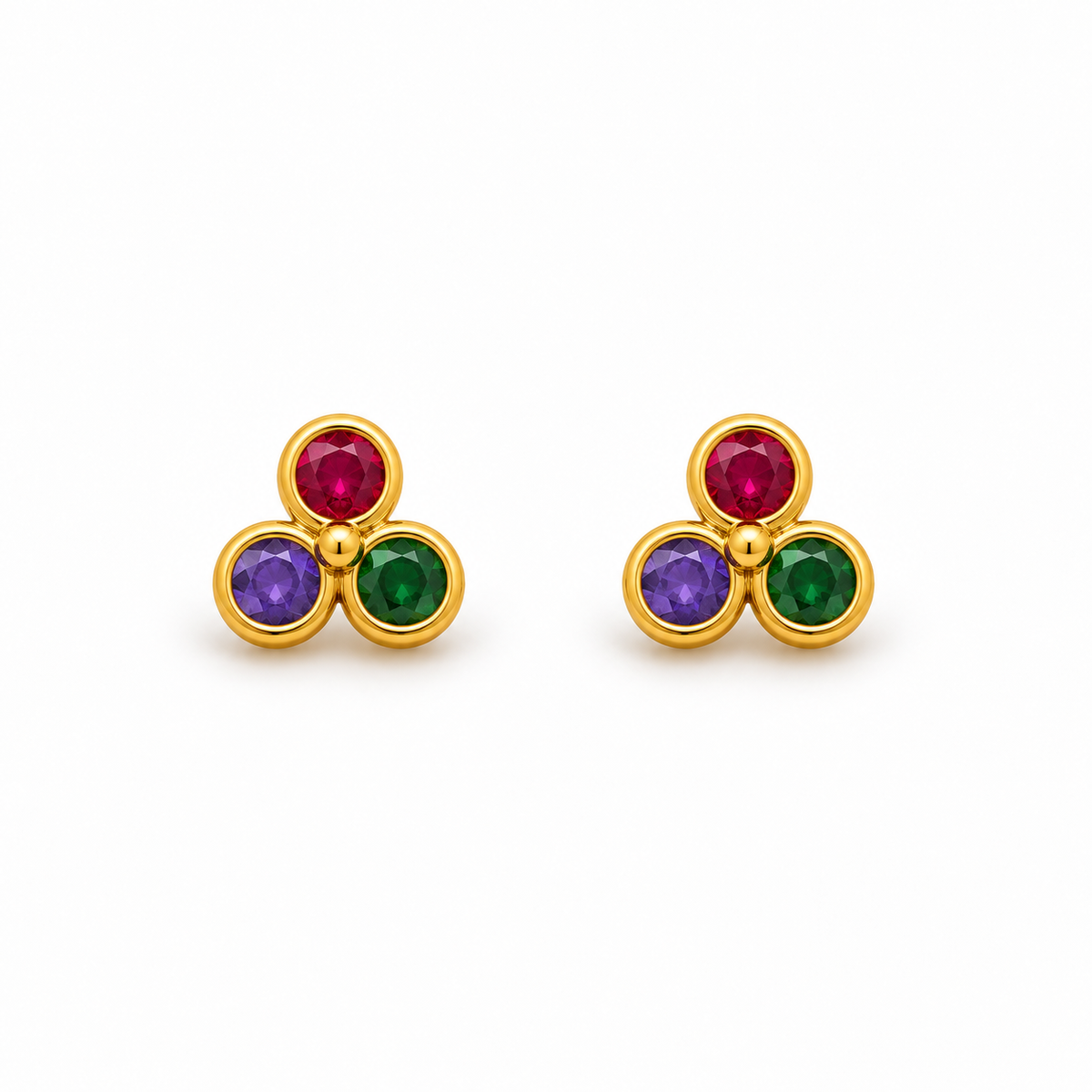 Tricolor Gemstone Golden Earrings
