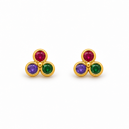 Tricolor Gemstone Golden Earrings