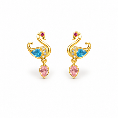 Aqua Swan Multicolor Golden Earrings