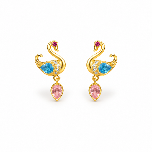 Aqua Swan Multicolor Golden Earrings