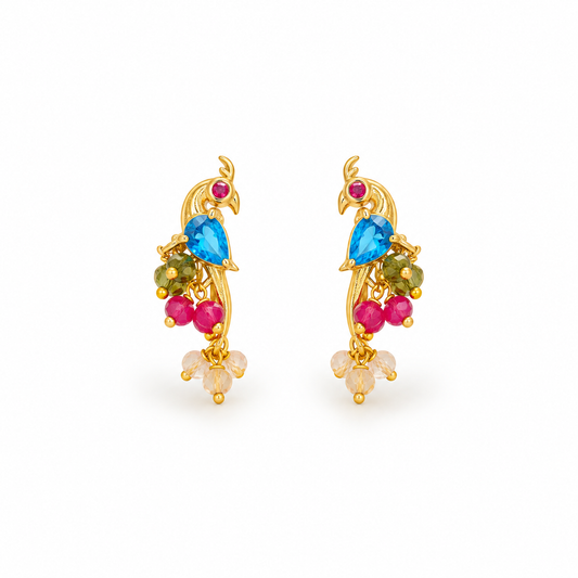 Multicolor Peacock Golden Earrings