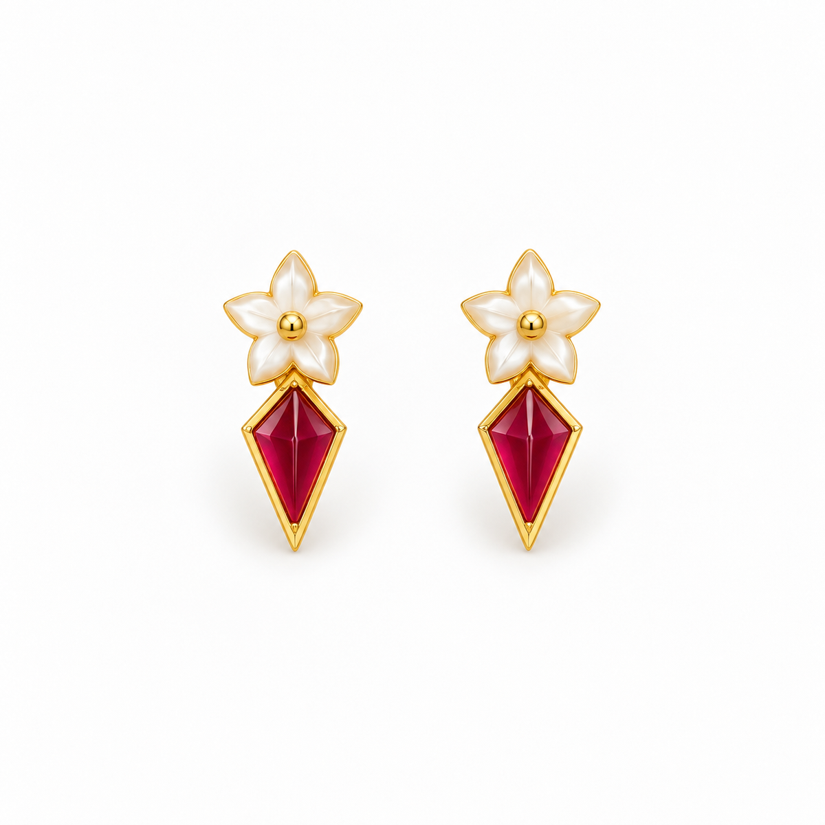 Ruby Prism Floral Golden Earrings