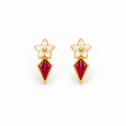 Ruby Prism Floral Golden Earrings