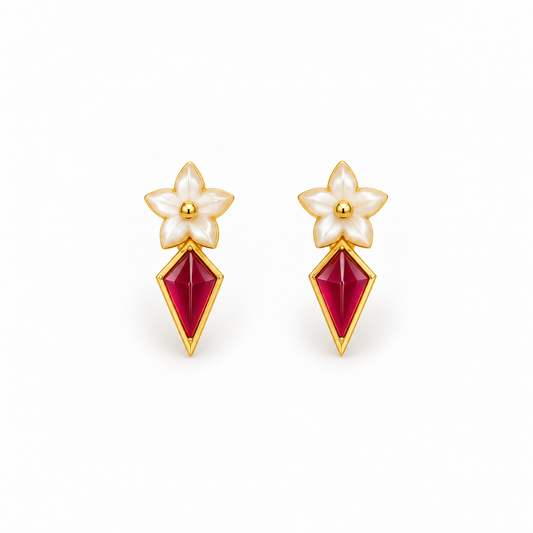 Ruby Prism Floral Golden Earrings