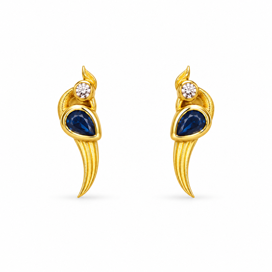 Royal Blue Golden Silver Earrings