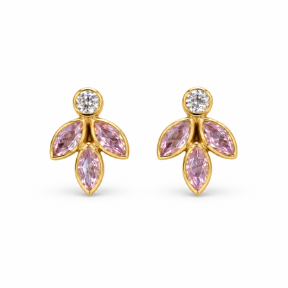 Pink Petal Golden Silver Earrings