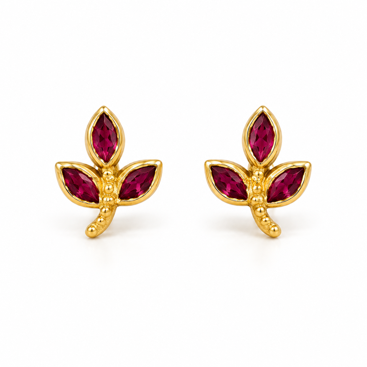 Ruby Leaf Golden Silver Earrings