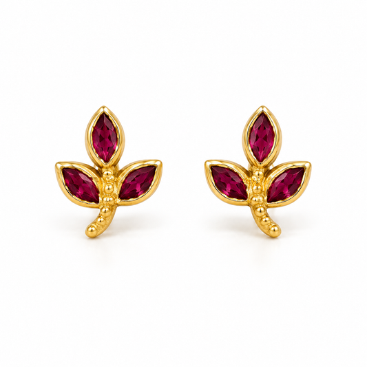 Ruby Leaf Golden Silver Earrings
