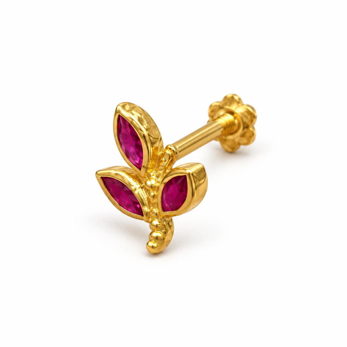 Ruby Leaf Golden Silver Earrings