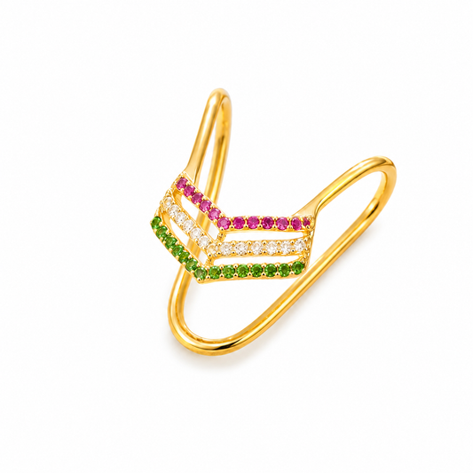 Silver Chevron Vanki Ring with Ruby, White & Emerald