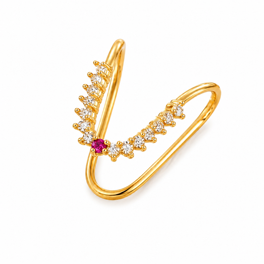 Silver Vanki Ring with CZ Stones & Ruby Accent