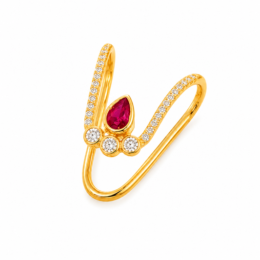 Gold Plated 925 Silver CZ & Ruby Vanki Ring | Adjustable Traditional Ring