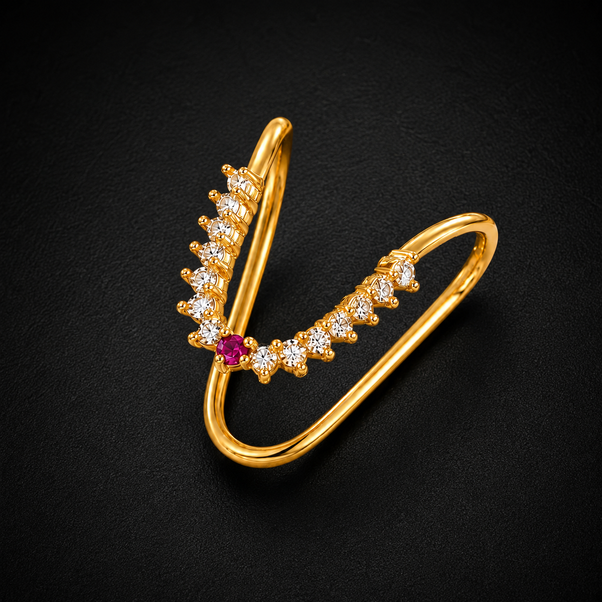Silver Vanki Ring with CZ Stones & Ruby Accent