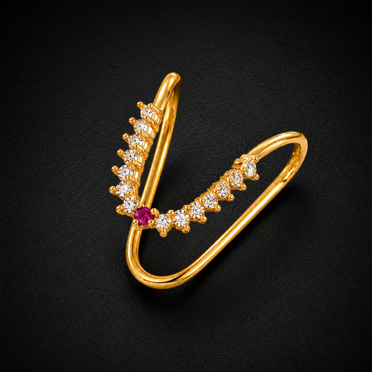 Silver Vanki Ring with CZ Stones & Ruby Accent