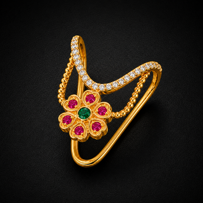 Gold-Plated Silver Floral Vanki Ring | Traditional Adjustable Ring