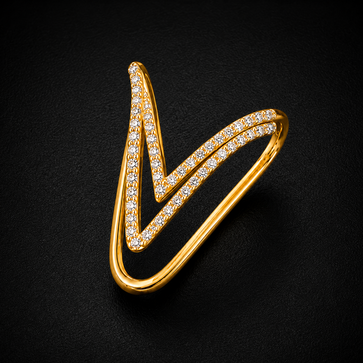 Gold Plated Silver Vanki Ring | Elegant CZ Open V Design