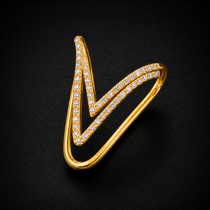 Gold Plated Silver Vanki Ring | Elegant CZ Open V Design
